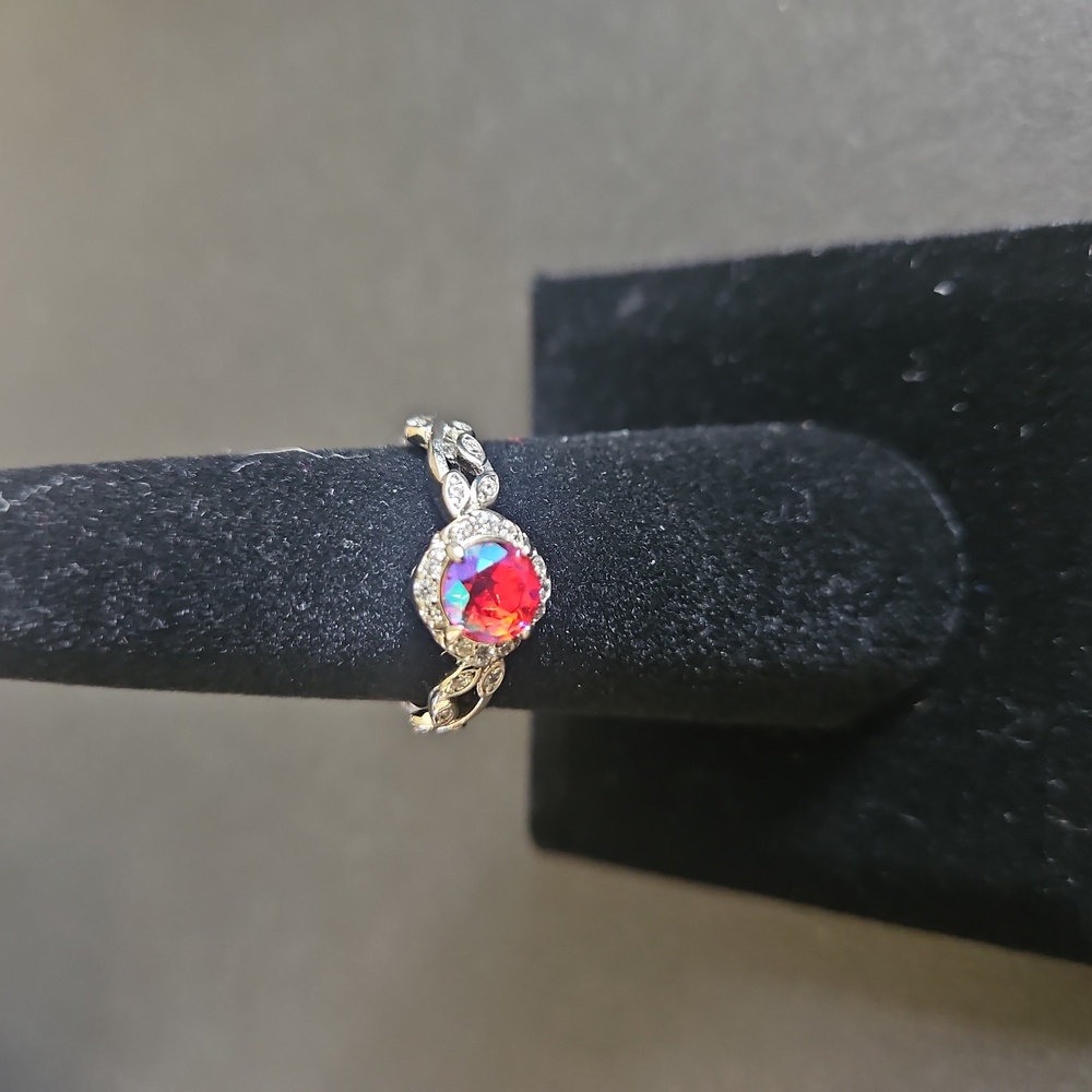 Fragrant Jewels Love/Lust Engraving Silver Tone Ring with Multicolor Sz 7